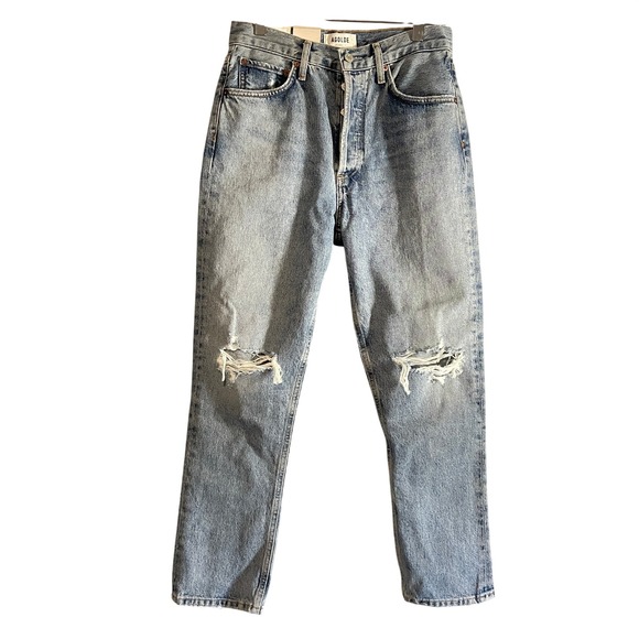 Agolde Denim - Agolde Riley Distressed High Rise Light Wash Straight Leg Jeans Size 26 NWT